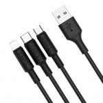 Καλώδιο σύνδεσης Hoco X25 3 σε 1 Fast Charging USB σε Micro-USB, Lightning, Type-C Μαύρο 1m