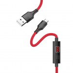 Καλώδιο σύνδεσης Hoco S13 Central USB σε Micro USB 2.4A Κόκκινο 1.2μ με οθόνη ένδειξης φόρτισης