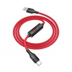Καλώδιο σύνδεσης Hoco S13 Central USB σε Type-C 2.4A Κόκκινο 1.2μ με οθόνη ένδειξης φόρτισης
